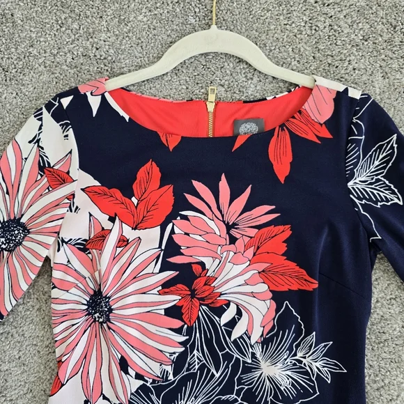 Vince Camuto, Floral Navy and Pink Dress, Size 2 - Picture 5 of 9